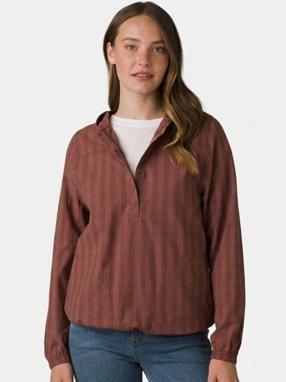 🔸️Prana Maroon Pollino Checker Buttoned Hooded Long Sleeve Top Large